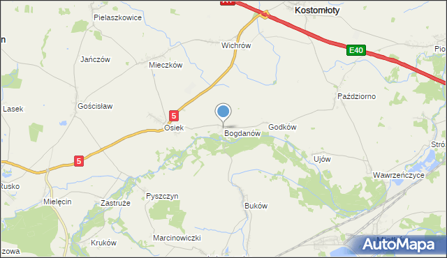 mapa Bogdanów, Bogdanów gmina Kostomłoty na mapie Targeo