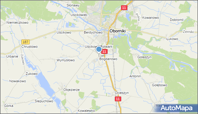 mapa Bogdanowo, Bogdanowo gmina Oborniki na mapie Targeo