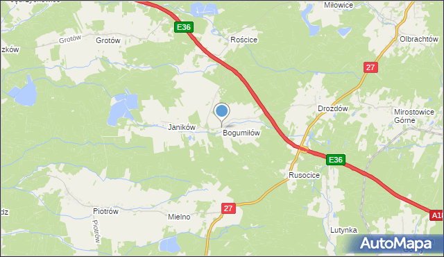 mapa Bogumiłów, Bogumiłów gmina Żary na mapie Targeo