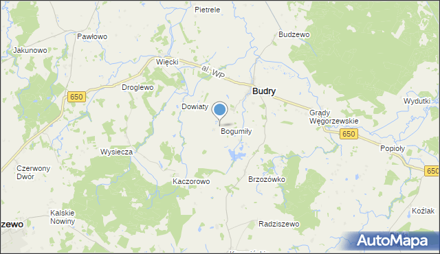 mapa Bogumiły, Bogumiły gmina Budry na mapie Targeo