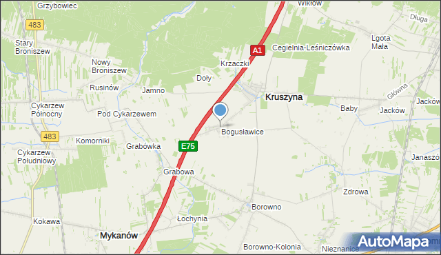 mapa Bogusławice, Bogusławice gmina Kruszyna na mapie Targeo