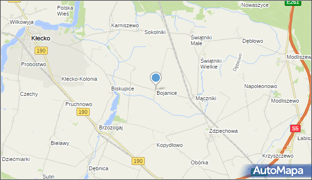 mapa Bojanice, Bojanice gmina Kłecko na mapie Targeo