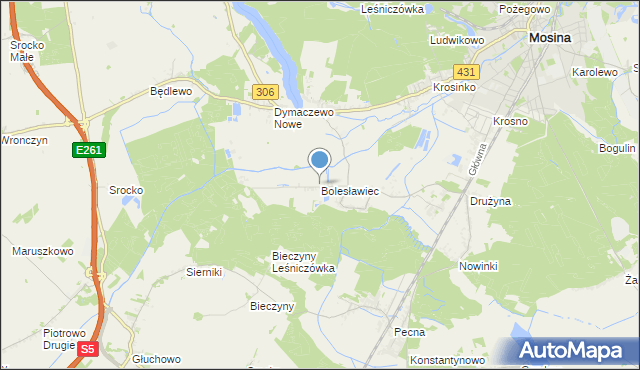 mapa Bolesławca, Bolesławiec gmina Mosina na mapie Targeo