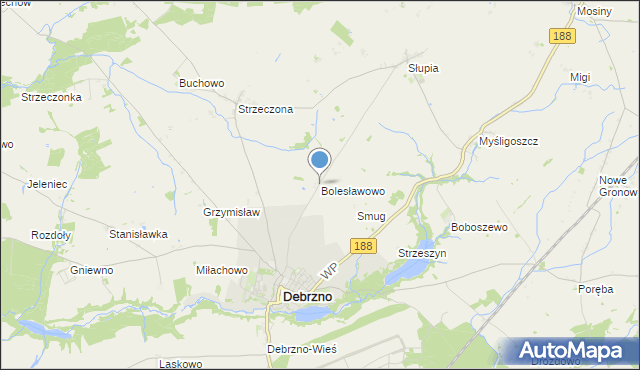 mapa Bolesławowo, Bolesławowo gmina Debrzno na mapie Targeo