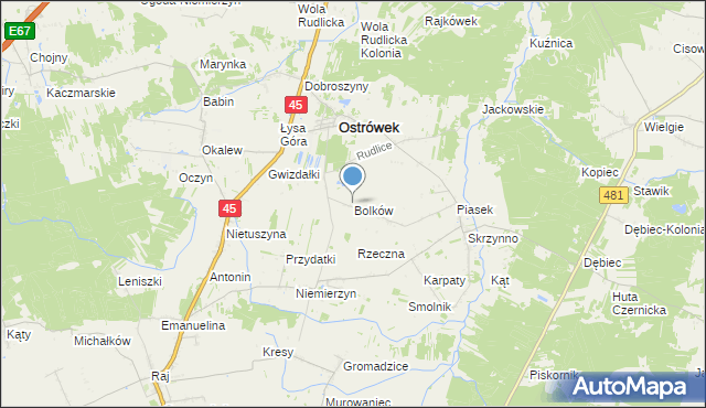 mapa Bolków, Bolków gmina Ostrówek na mapie Targeo