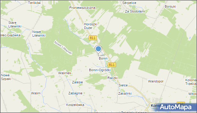 mapa Bonin, Bonin gmina Sarnaki na mapie Targeo