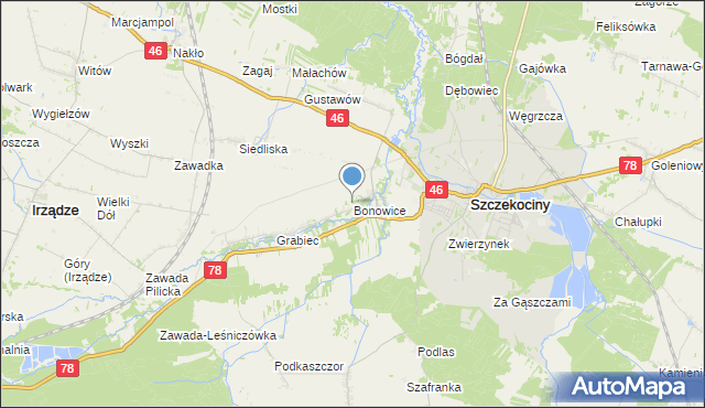 mapa Bonowice, Bonowice na mapie Targeo