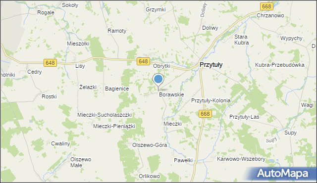 mapa Borawskie, Borawskie gmina Przytuły na mapie Targeo