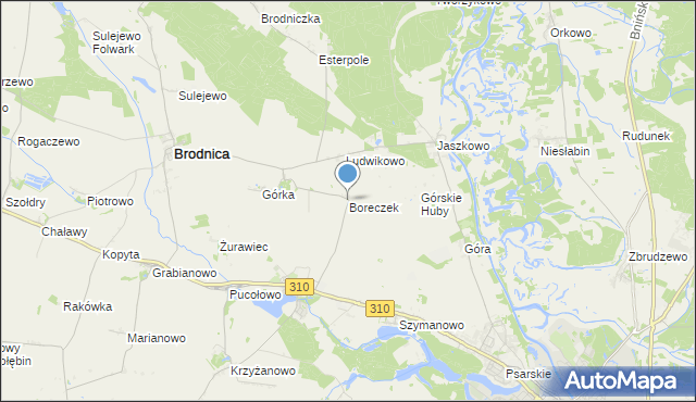 mapa Boreczek, Boreczek gmina Brodnica na mapie Targeo