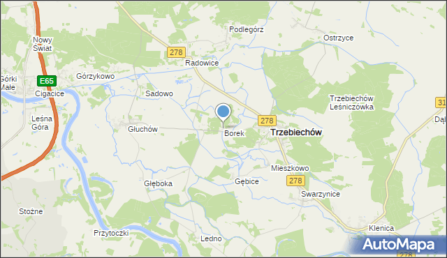 mapa Borek, Borek gmina Trzebiechów na mapie Targeo