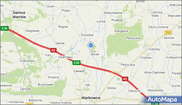 mapa Borek, Borek gmina Wartkowice na mapie Targeo