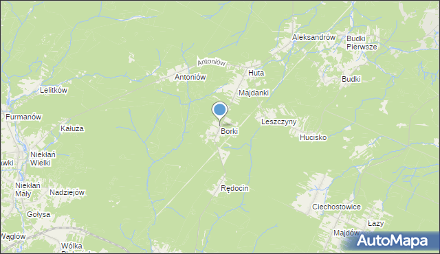 mapa Borki, Borki gmina Chlewiska na mapie Targeo