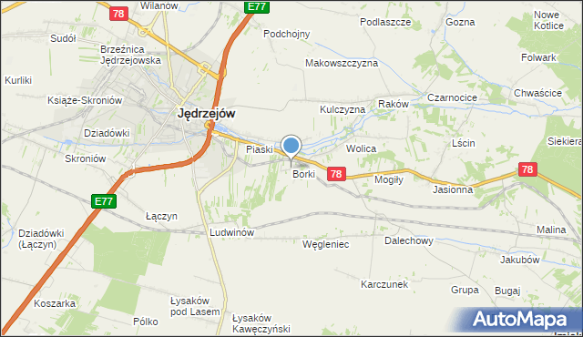 mapa Borki, Borki gmina Jędrzejów na mapie Targeo