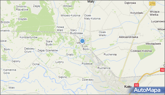 mapa Borki, Borki gmina Koło na mapie Targeo