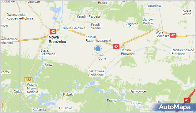 mapa Borki, Borki gmina Ładzice na mapie Targeo