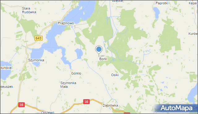 mapa Borki, Borki gmina Miłki na mapie Targeo