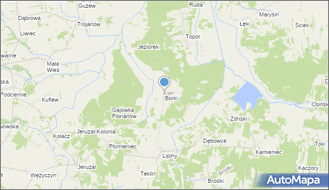 mapa Borki, Borki gmina Mrozy na mapie Targeo