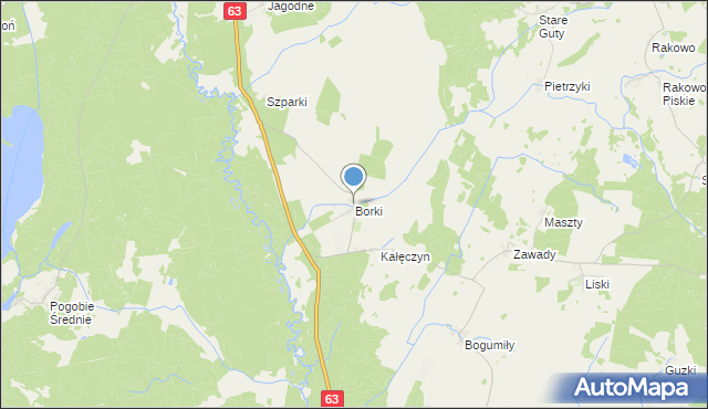 mapa Borki, Borki gmina Pisz na mapie Targeo