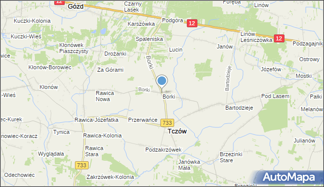 mapa Borki, Borki gmina Tczów na mapie Targeo