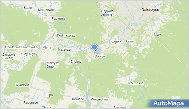 mapa Borków, Borków gmina Daleszyce na mapie Targeo
