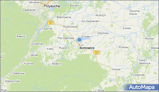 mapa Borkowice, Borkowice powiat przysuski na mapie Targeo