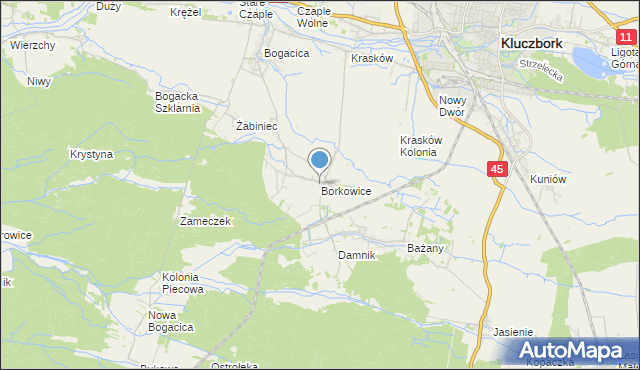 mapa Borkowice, Borkowice gmina Kluczbork na mapie Targeo