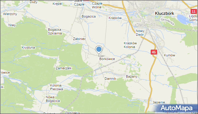 mapa Borkowice, Borkowice gmina Kluczbork na mapie Targeo