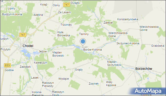 mapa Borów-Kolonia, Borów-Kolonia gmina Chodel na mapie Targeo