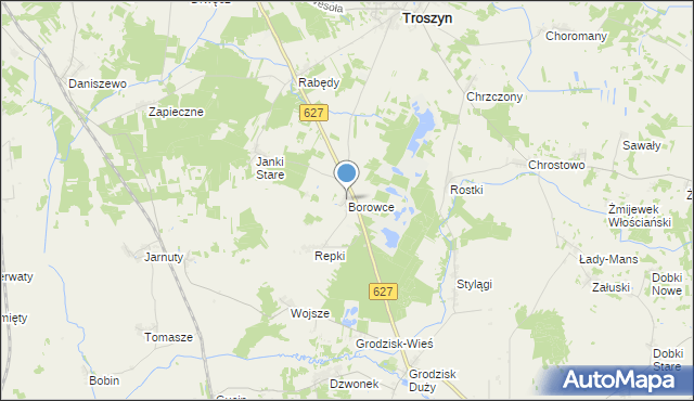mapa Borowce, Borowce gmina Troszyn na mapie Targeo