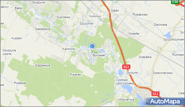 mapa Borówiec, Borówiec gmina Kórnik na mapie Targeo