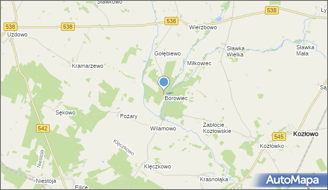 mapa Borowiec, Borowiec gmina Kozłowo na mapie Targeo