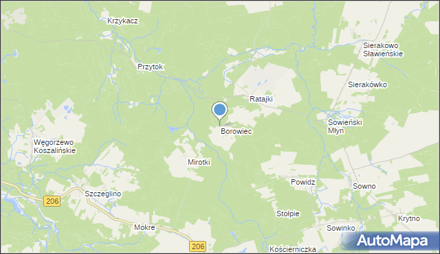 mapa Borowiec, Borowiec gmina Sianów na mapie Targeo
