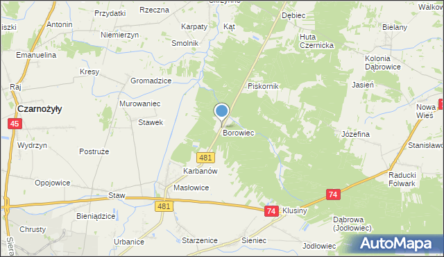 mapa Borowiec, Borowiec gmina Wieluń na mapie Targeo