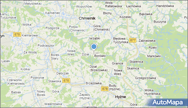 mapa Borówki, Borówki gmina Chmielnik na mapie Targeo