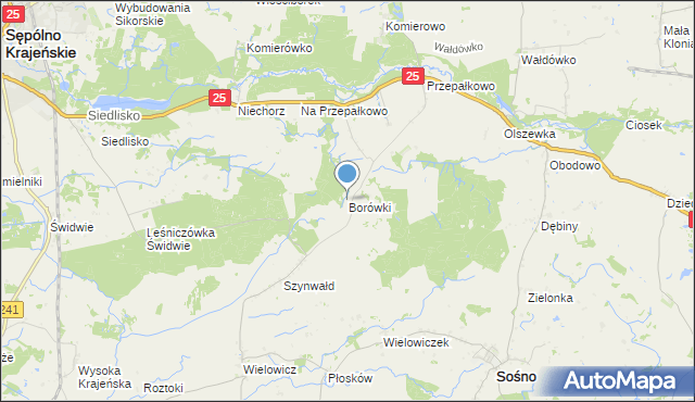 mapa Borówki, Borówki gmina Sośno na mapie Targeo