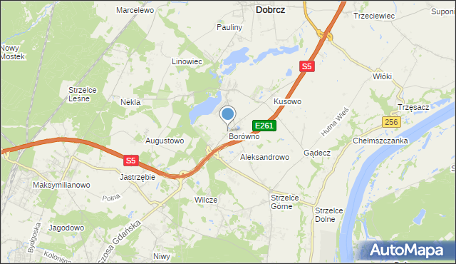 mapa Borówno, Borówno gmina Dobrcz na mapie Targeo