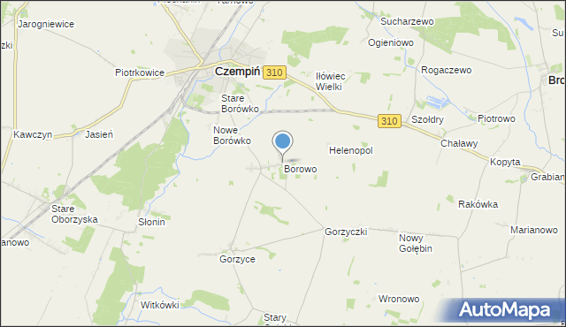 mapa Borowo, Borowo gmina Czempiń na mapie Targeo