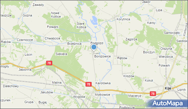 mapa Borszowice, Borszowice gmina Imielno na mapie Targeo