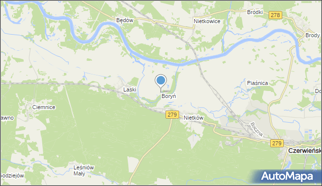 mapa Boryń, Boryń gmina Czerwieńsk na mapie Targeo