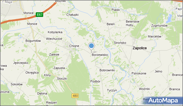mapa Borzewisko, Borzewisko gmina Sieradz na mapie Targeo