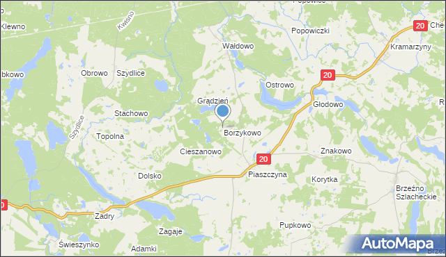 mapa Borzykowo, Borzykowo gmina Miastko na mapie Targeo