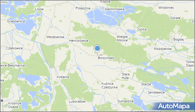 mapa Borzynowo, Borzynowo gmina Milicz na mapie Targeo