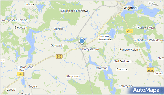 mapa Borzyszkowo, Borzyszkowo gmina Więcbork na mapie Targeo