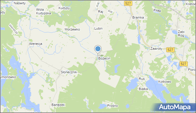 mapa Bożęcin, Bożęcin gmina Morąg na mapie Targeo