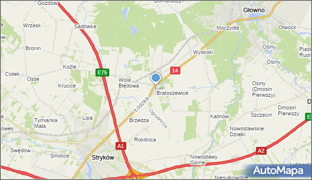 mapa Bratoszewice, Bratoszewice na mapie Targeo