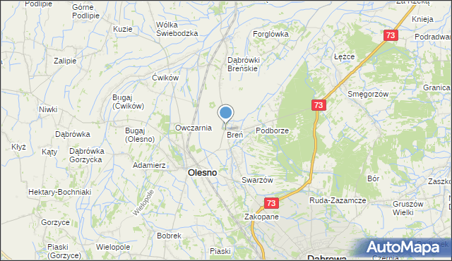 mapa Breń, Breń gmina Olesno na mapie Targeo
