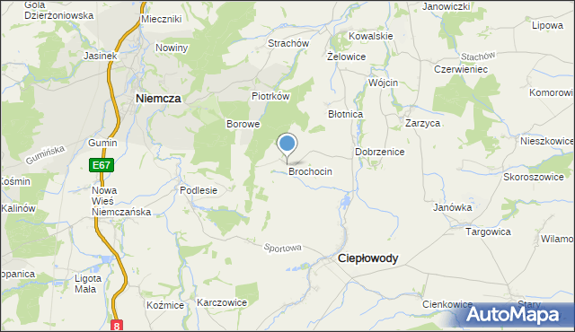 mapa Brochocin, Brochocin gmina Ciepłowody na mapie Targeo