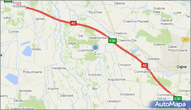 mapa Bród, Bród gmina Dąbie na mapie Targeo