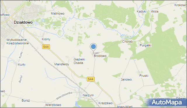 mapa Brodowo, Brodowo gmina Iłowo-Osada na mapie Targeo