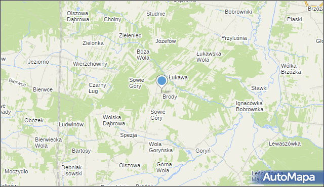 mapa Brody, Brody gmina Jastrzębia na mapie Targeo